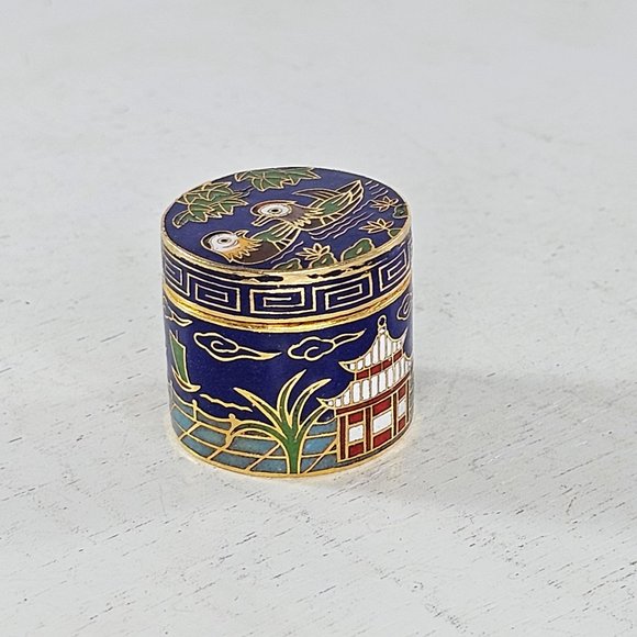 Vintage Cloisonne Enamel Miniature Trinket Snuff Duck Bird Lidded - Picture 7 of 9